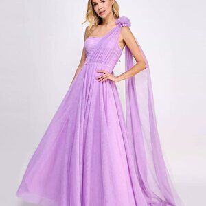 City Studio Juniors' Rosette One-Shoulder Ruched-Bodice Flyaway Lilac Size 11/12